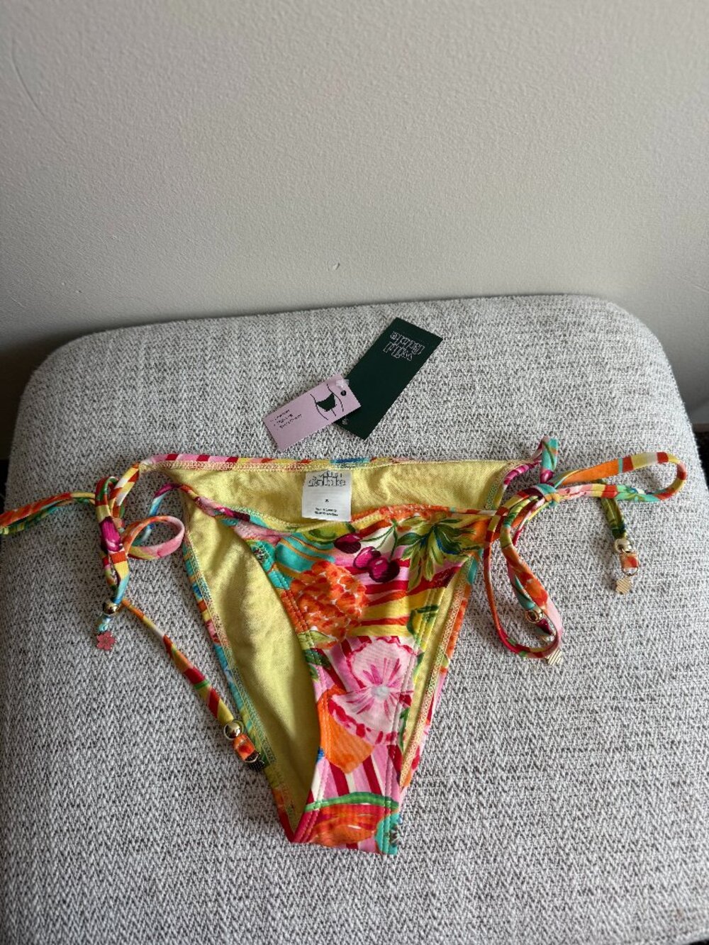 wild fable bikini bottom with tropical colors and pattern and side ties